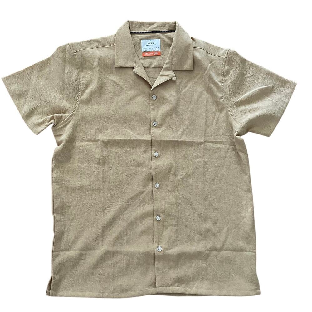 Mens MBX Mod Style Short Sleeve Button Paradise Shirt Tan/Yellow size S